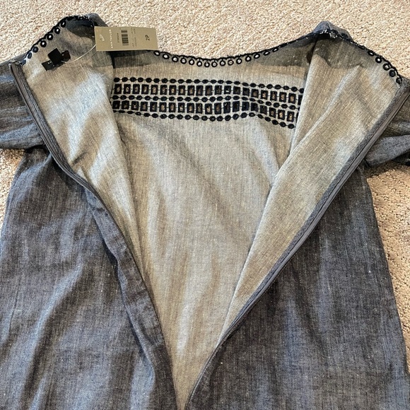 NWT Ann Taylor Chambray Blue Mini Dress, Linen Blend, Short Sleeves, Size 2P - Picture 13 of 15
